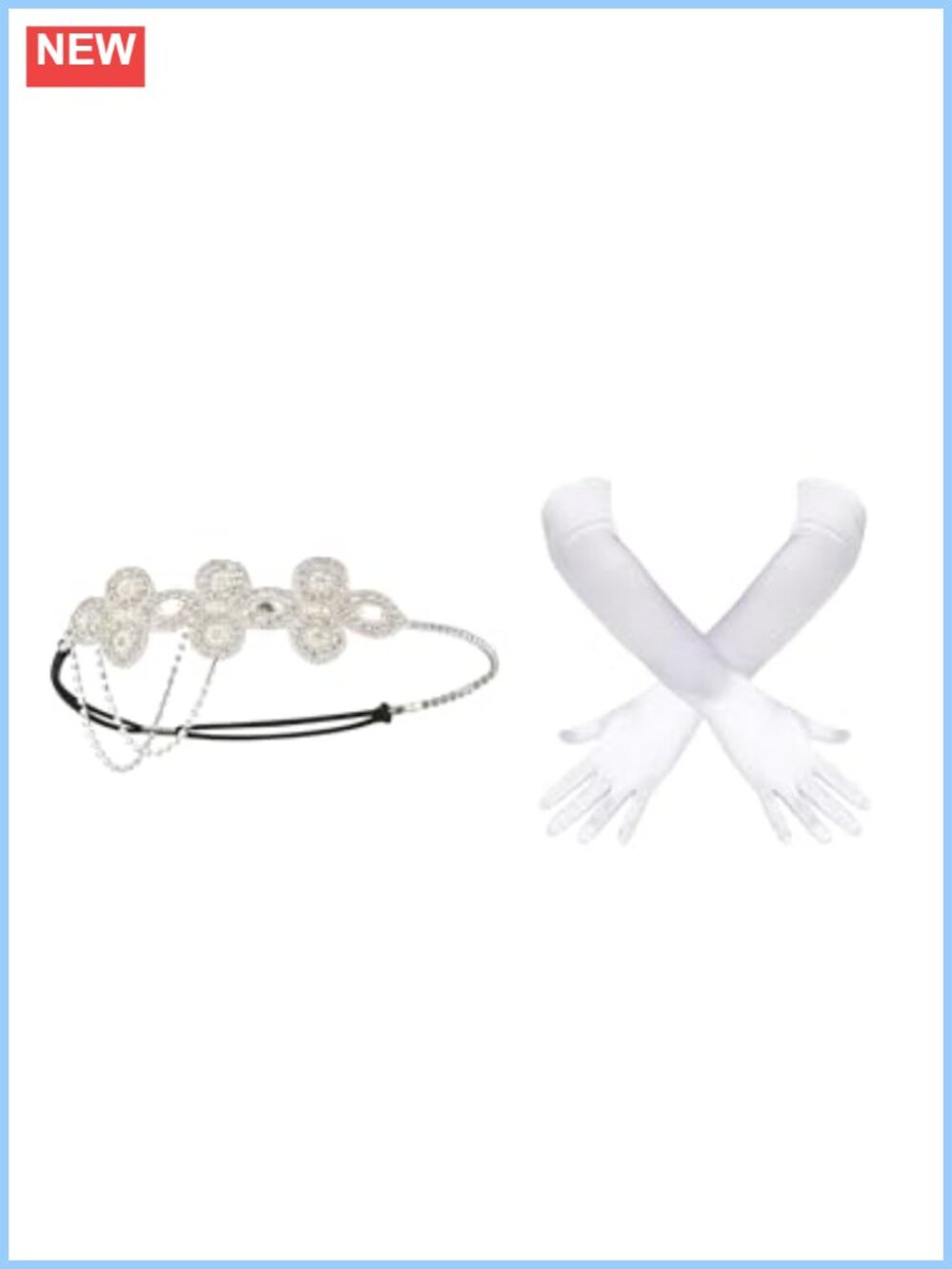 Crystal Rhinestone Flapper Headband with Elbow Length Satin Gloves